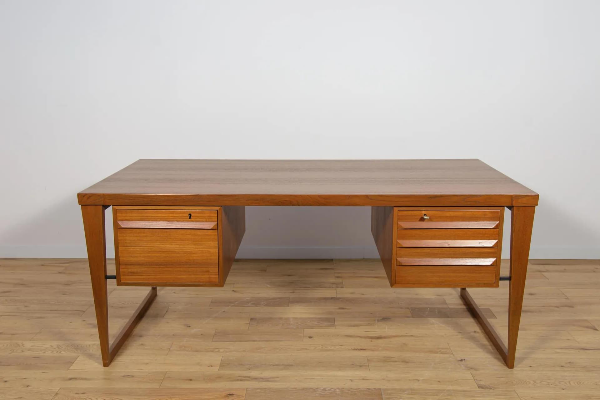 Desk Model 70, brown teak, by K. Kristiansen, Feldballes Møbelfabrik, Denmark, 1960s. - 72766