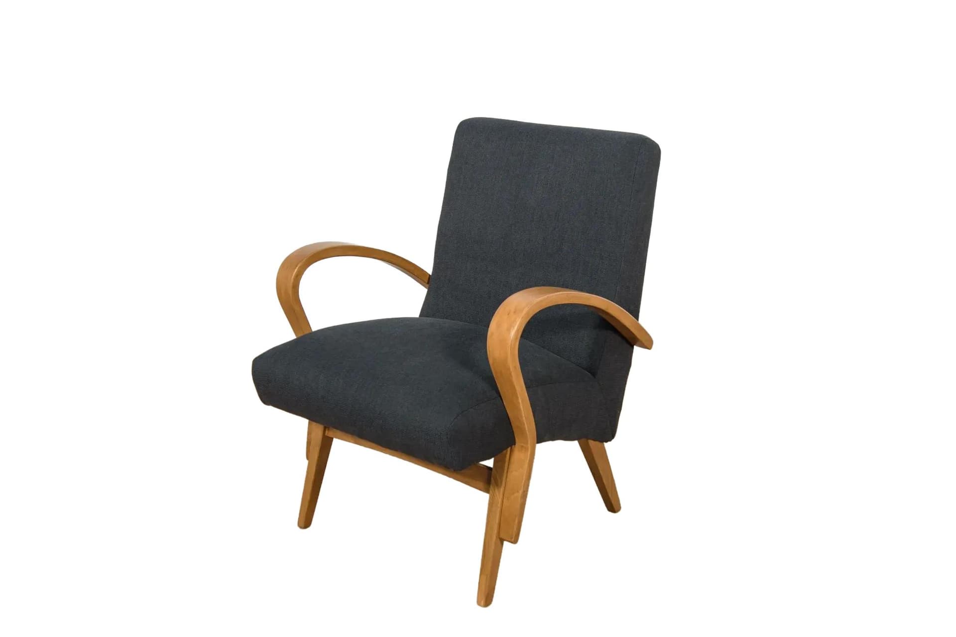 Armchair, light brown wood, black fabric, Czechoslovakia, 1960s