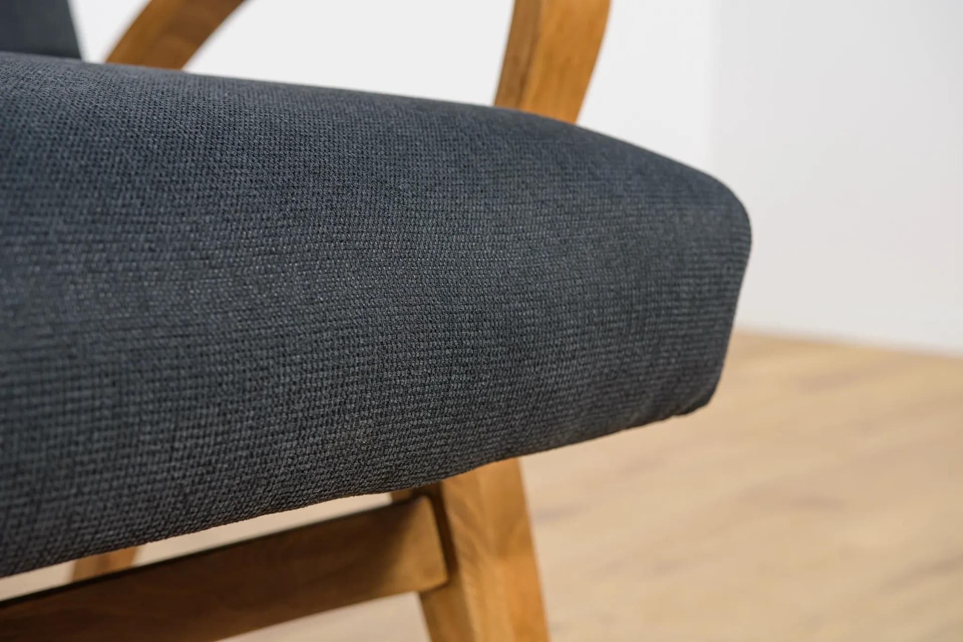 Armchair, light brown wood, black fabric, Czechoslovakia, 1960s - 72682