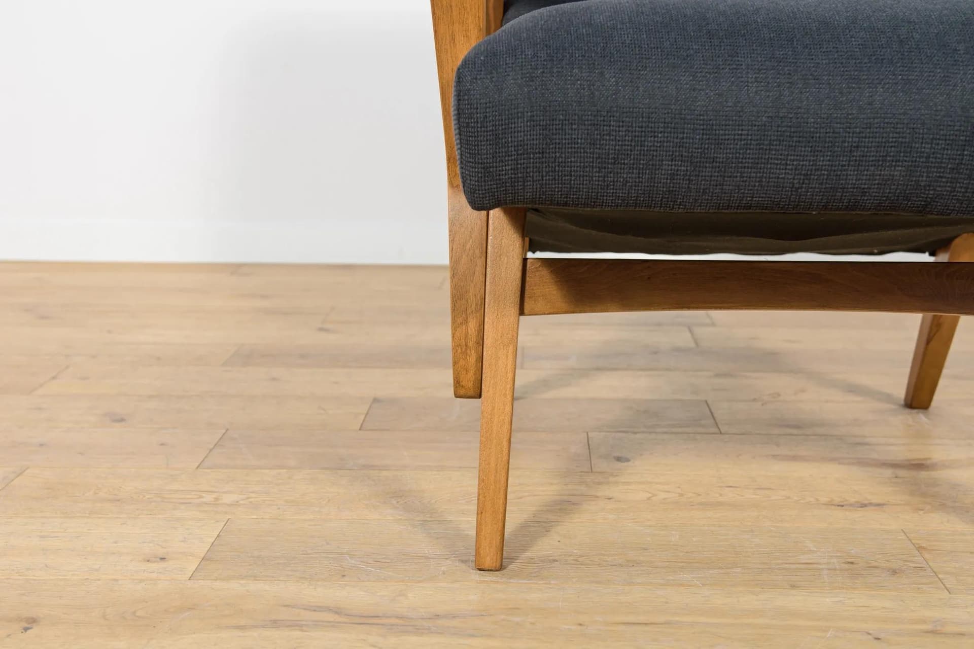 Armchair, light brown wood, black fabric, Czechoslovakia, 1960s - 72681