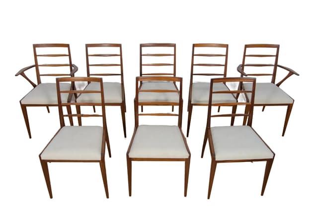 Komplet sześciu krzeseł i dwóch foteli, teak, kremowy, McIntosh, Wielka Brytania, lata 60. - WYMIARY