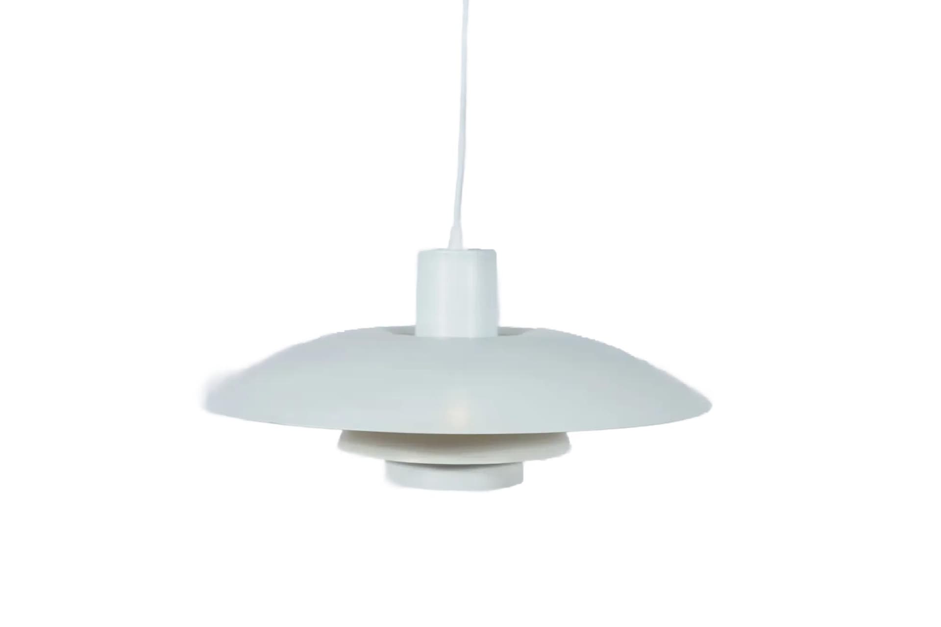 Pendant lamp PH 4/3, white, metal, by P. Henningsen, Louis Poulsen, Denmark, 1960s.