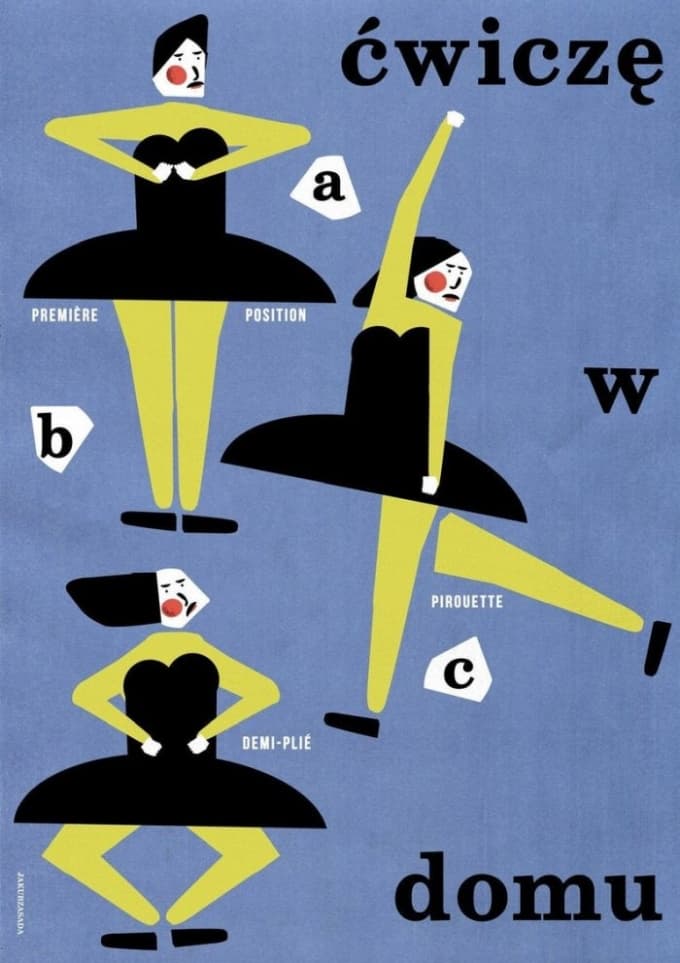 Plakat Ćwiczę w domu, premiere position, pirouette, demi-plie, 50x70 cm, aut. J. Zasada, Jakub Zasada