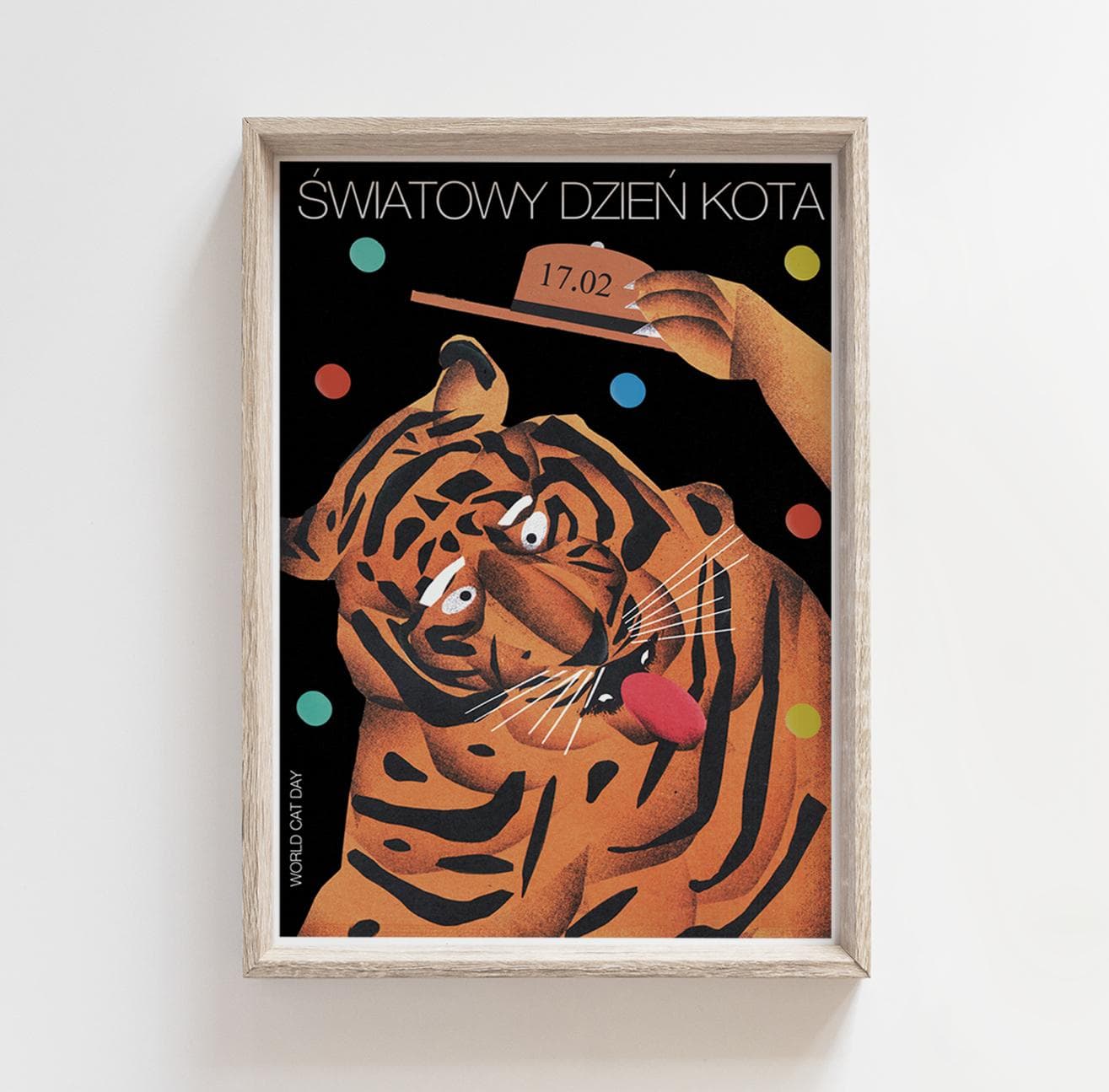 Plakat Światowy Dzień Kota, tygrys w kapeluszu, 48x68 cm, aut. J. Zasada, Jakub Zasada - 72332
