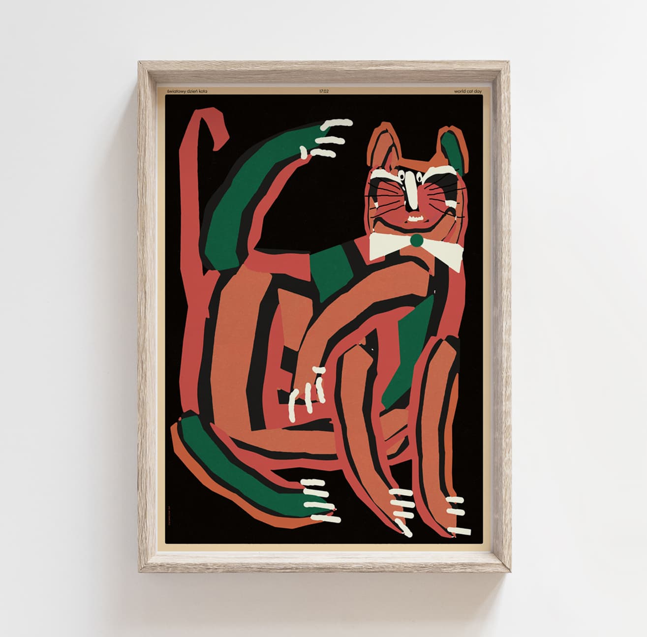 Plakat Światowy Dzień Kota, niezgrabny kot z pięcioma nogami, 50x70 cm, aut. J. Zasada, Jakub Zasada - 72898