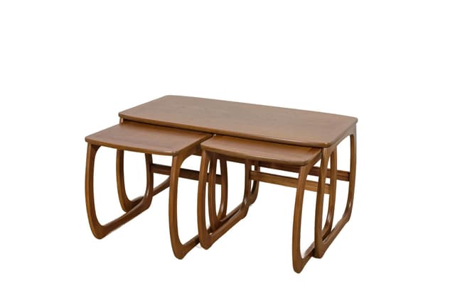 Set of three side tables, brown teak, Parker Knoll, United Kingdom, 1960s. - DIMENSION