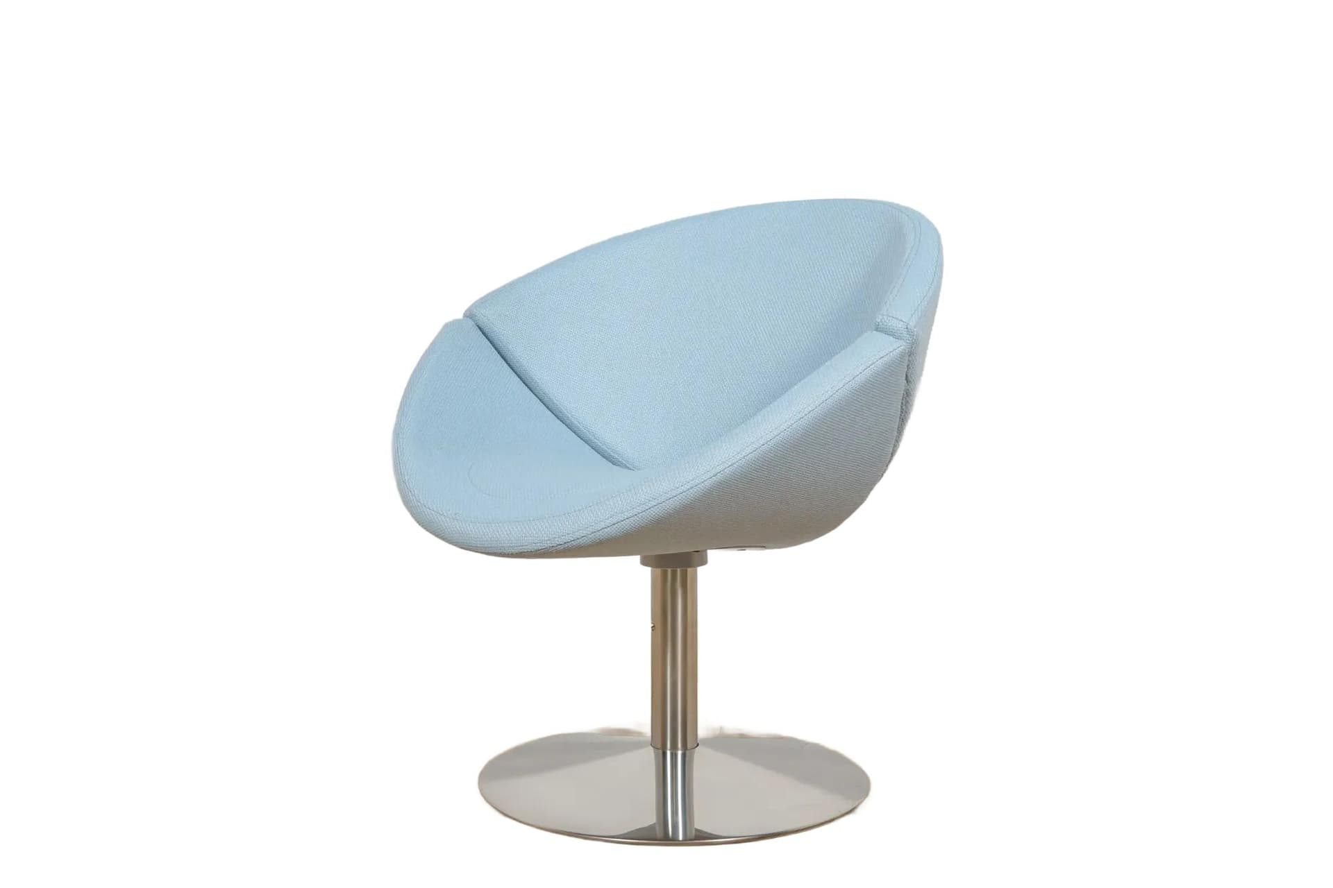 Armchair Apollo, blue wool, brushed steel, by J. Foersom & P. Hiort-Lorenzen, Denmark, 21st c.