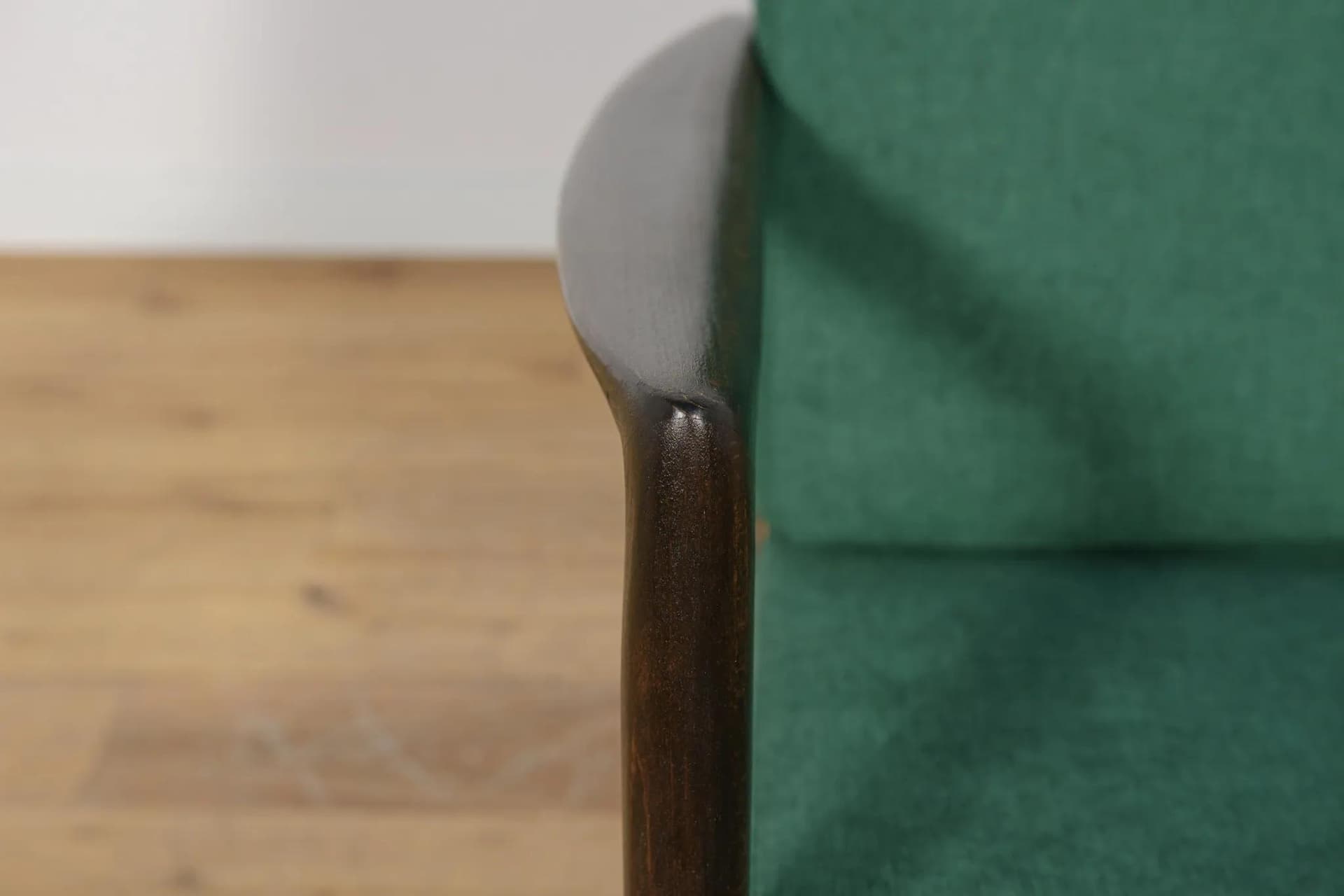 Armchair 300-139, dark brown beech, bottle green fabric, Swarzędzka Fabryka Mebli, Poland, 1960s. - 74008