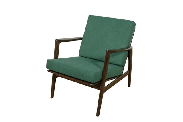 Armchair 300-139, dark brown beech, bottle green fabric, Swarzędzka Fabryka Mebli, Poland, 1960s. - DIMENSION