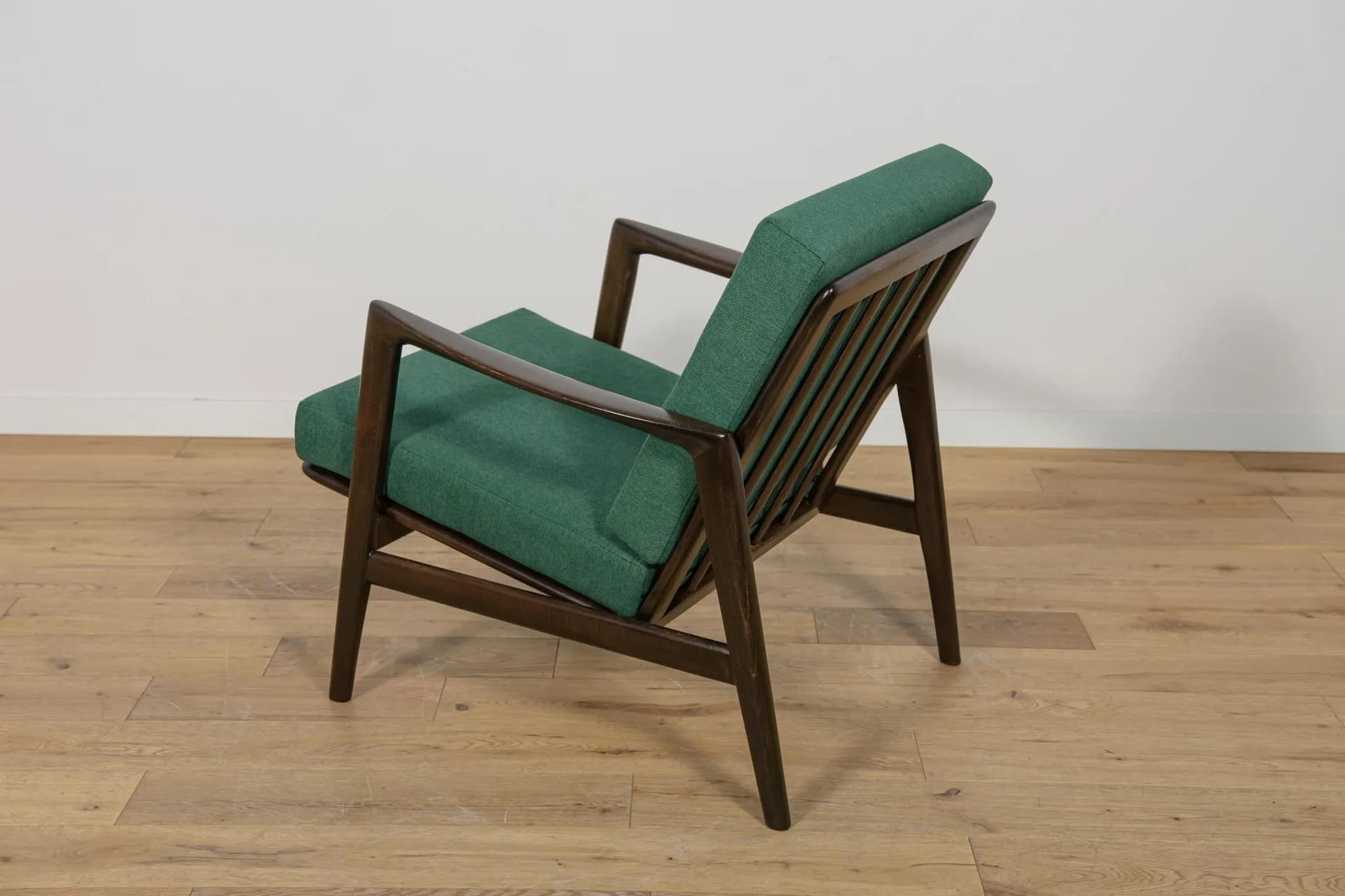 Armchair 300-139, dark brown beech, bottle green fabric, Swarzędzka Fabryka Mebli, Poland, 1960s. - 74012