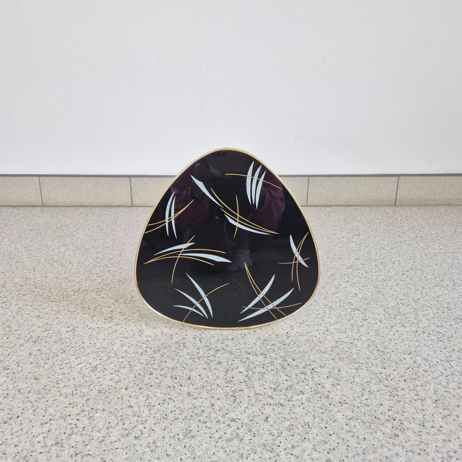 Kwietnik Rockabilly, szkło czarne, drewno, Niemcy, lata 60. - 73618