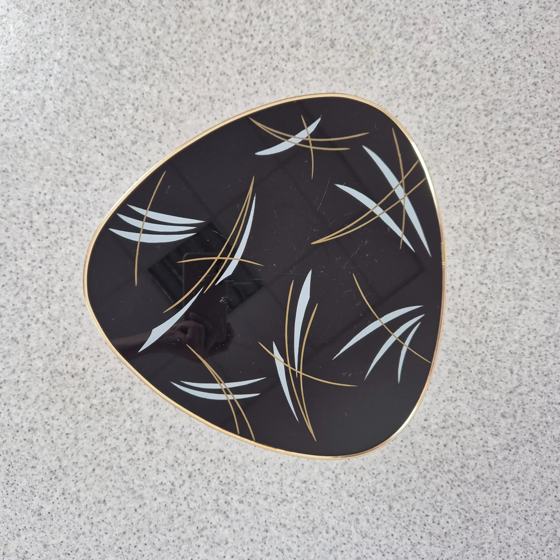 Kwietnik Rockabilly, szkło czarne, drewno, Niemcy, lata 60. - 73614