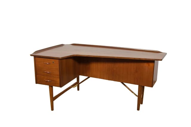 Desk Boomerang, brown teak, by P. Løvig Nielsen, Denmark, 1970s. - DIMENSION