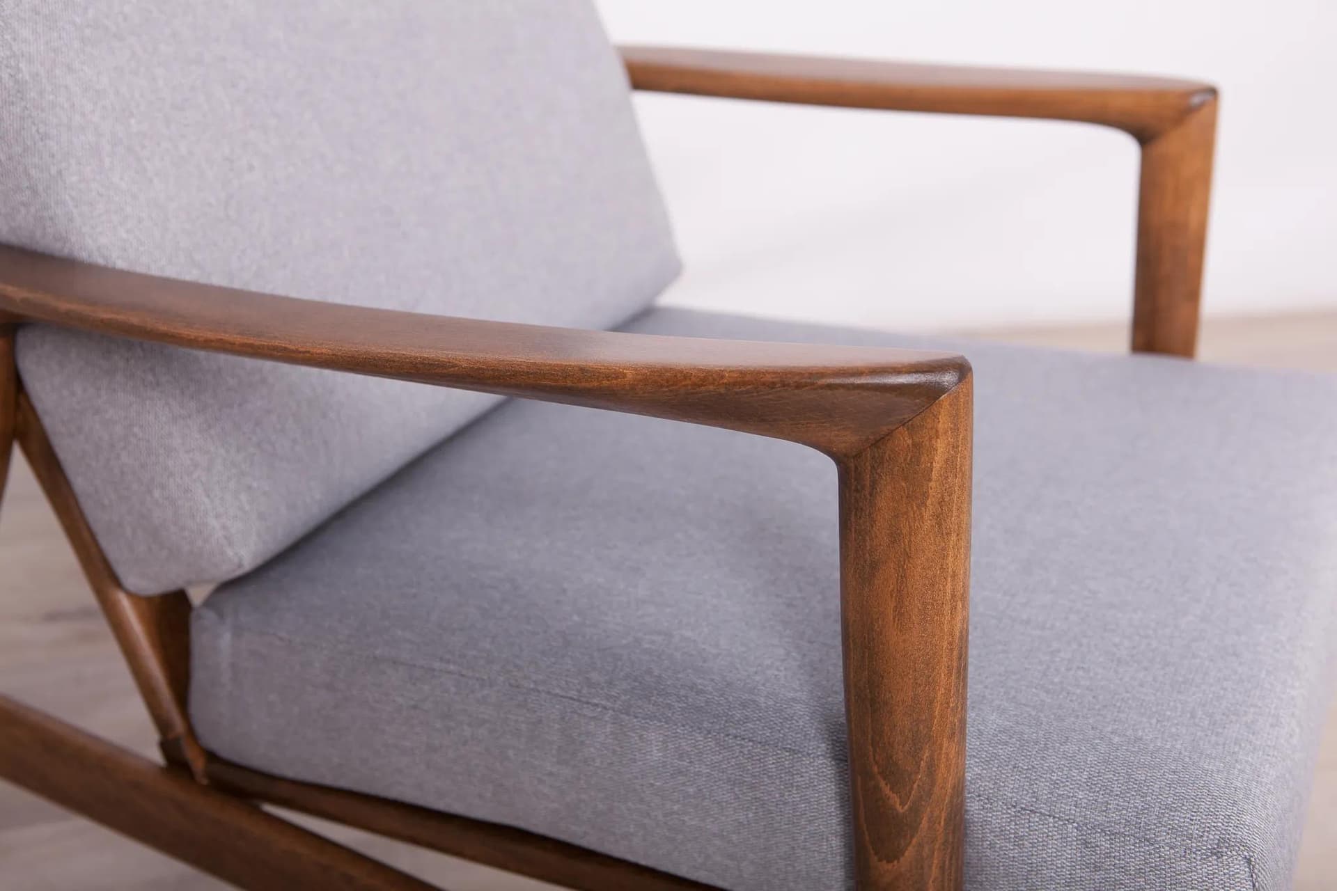 Armchair 300-139, grey, walnut-stained beech, Swarzędzka Fabryka Mebli, Poland, 1960s. - 73862