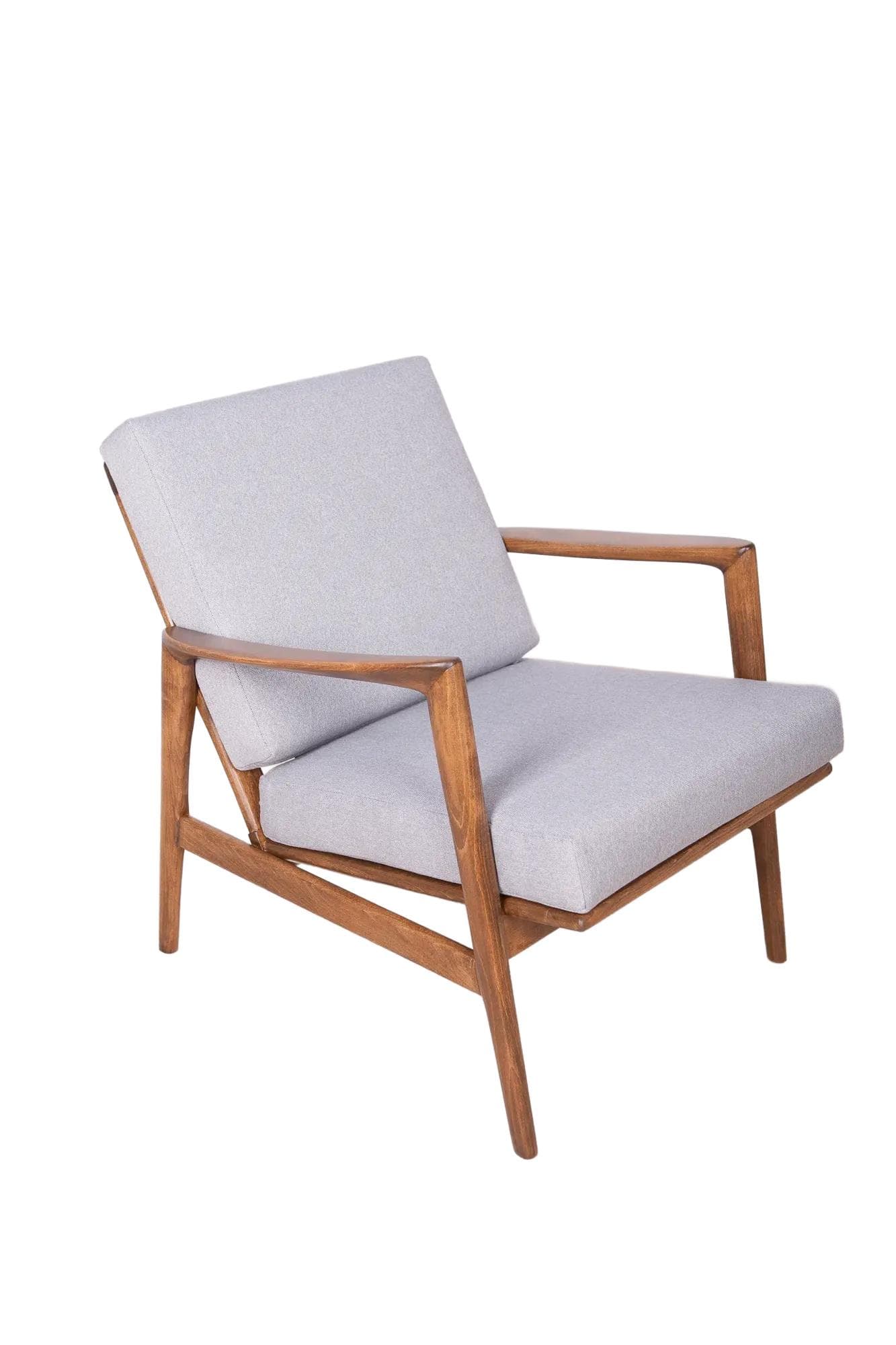 Armchair 300-139, grey, walnut-stained beech, Swarzędzka Fabryka Mebli, Poland, 1960s.