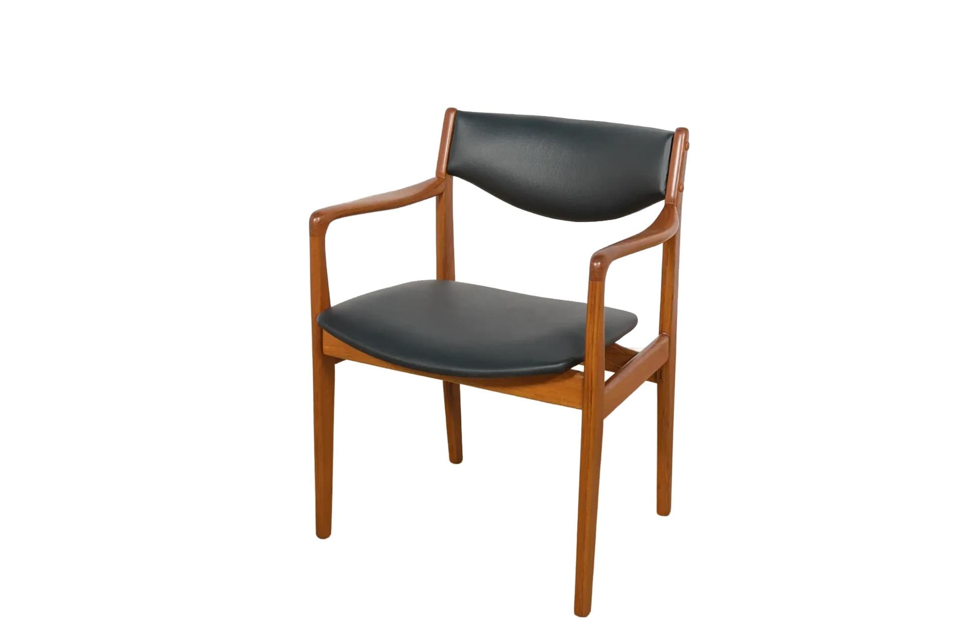 Armchair, brown teak, black leather, Denmark, 1960s.