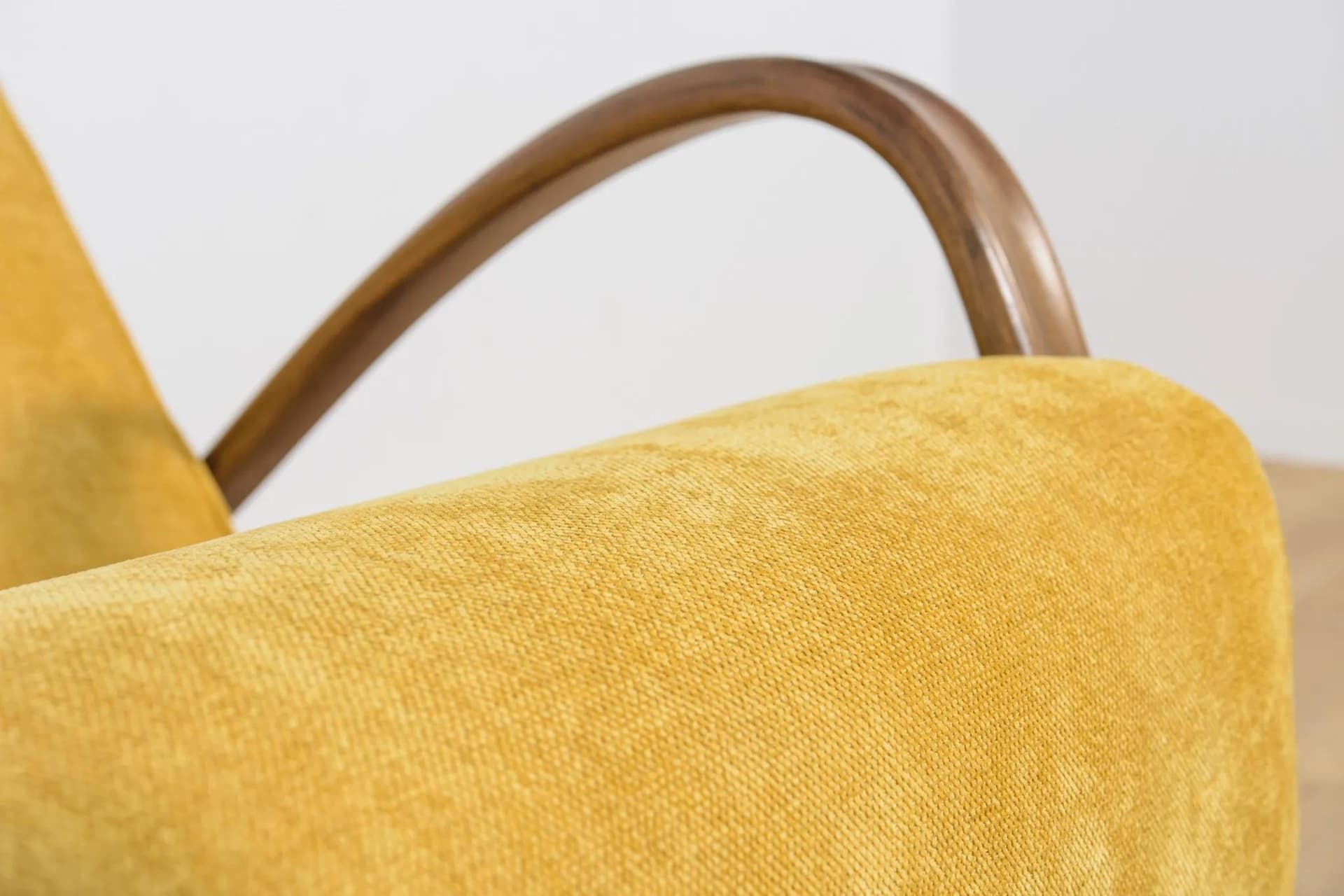 Armchair H-269, yellow wool, brown beech, by J. Halabala, UP Zavody, Czechoslovakia, 1930s. - 73774