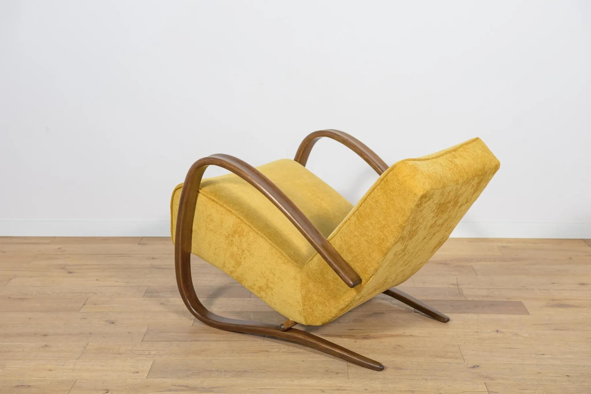 Armchair H-269, yellow wool, brown beech, by J. Halabala, UP Zavody, Czechoslovakia, 1930s. - 73768