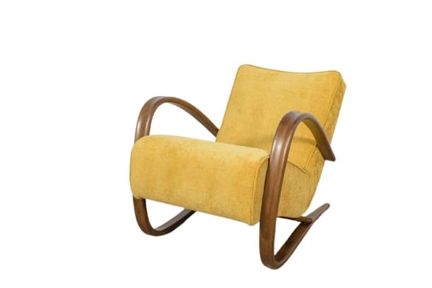 Armchair H-269, yellow wool, brown beech, by J. Halabala, UP Zavody, Czechoslovakia, 1930s.