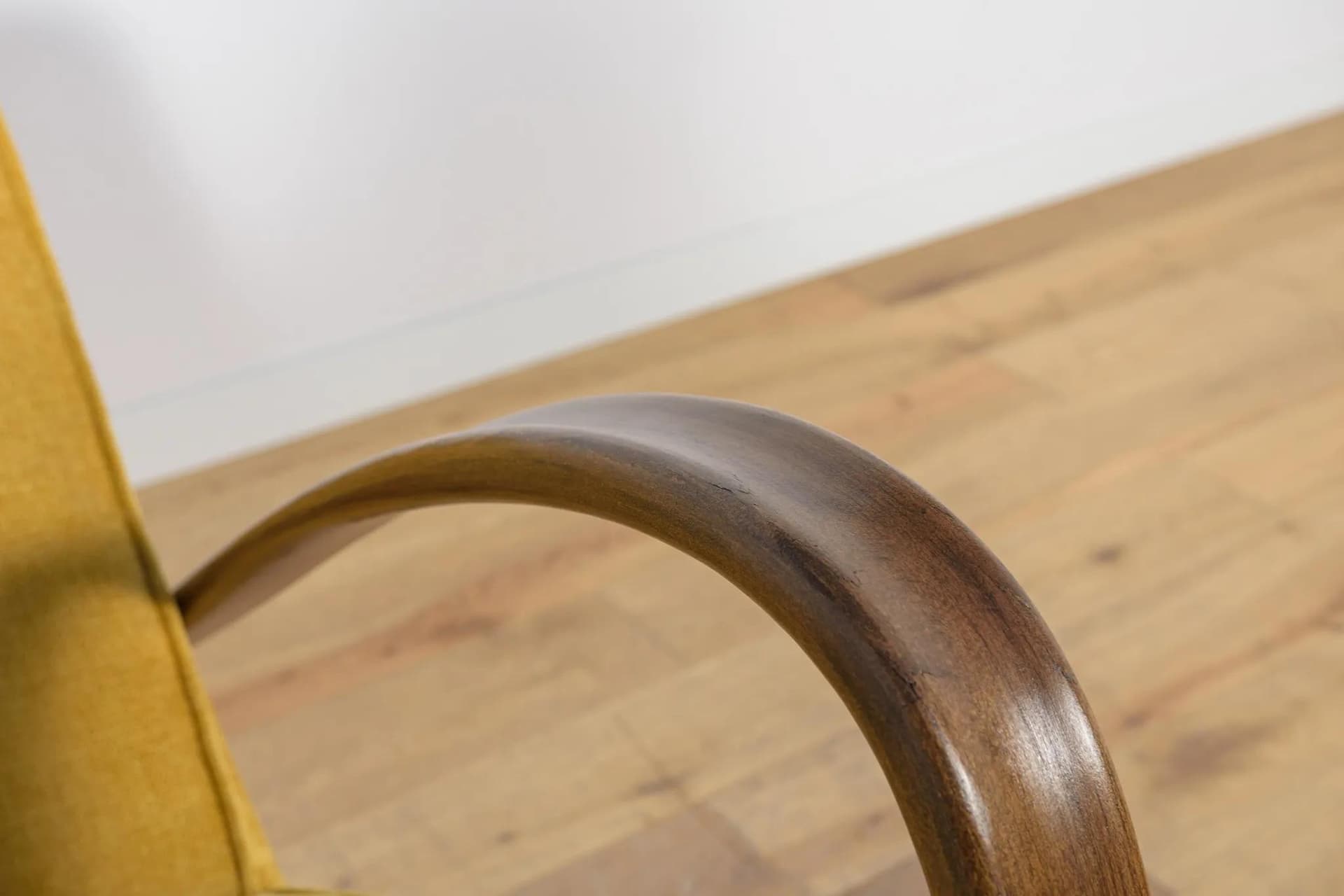 Armchair H-269, yellow wool, brown beech, by J. Halabala, UP Zavody, Czechoslovakia, 1930s. - 73773