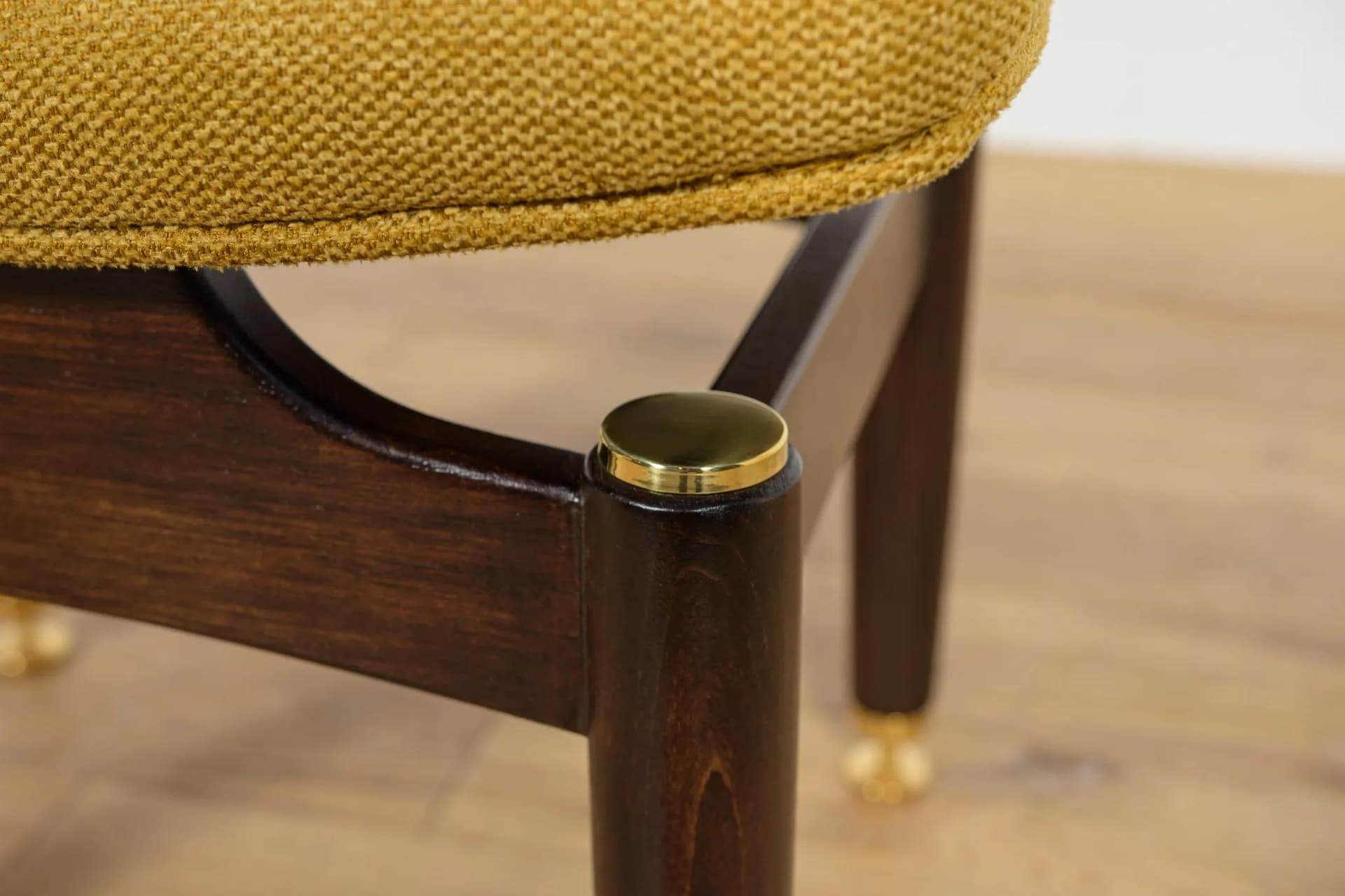 Stool Librenza, brown beech, yellow fabric, G-Plan, United Kingdom, 1950s. - 73743