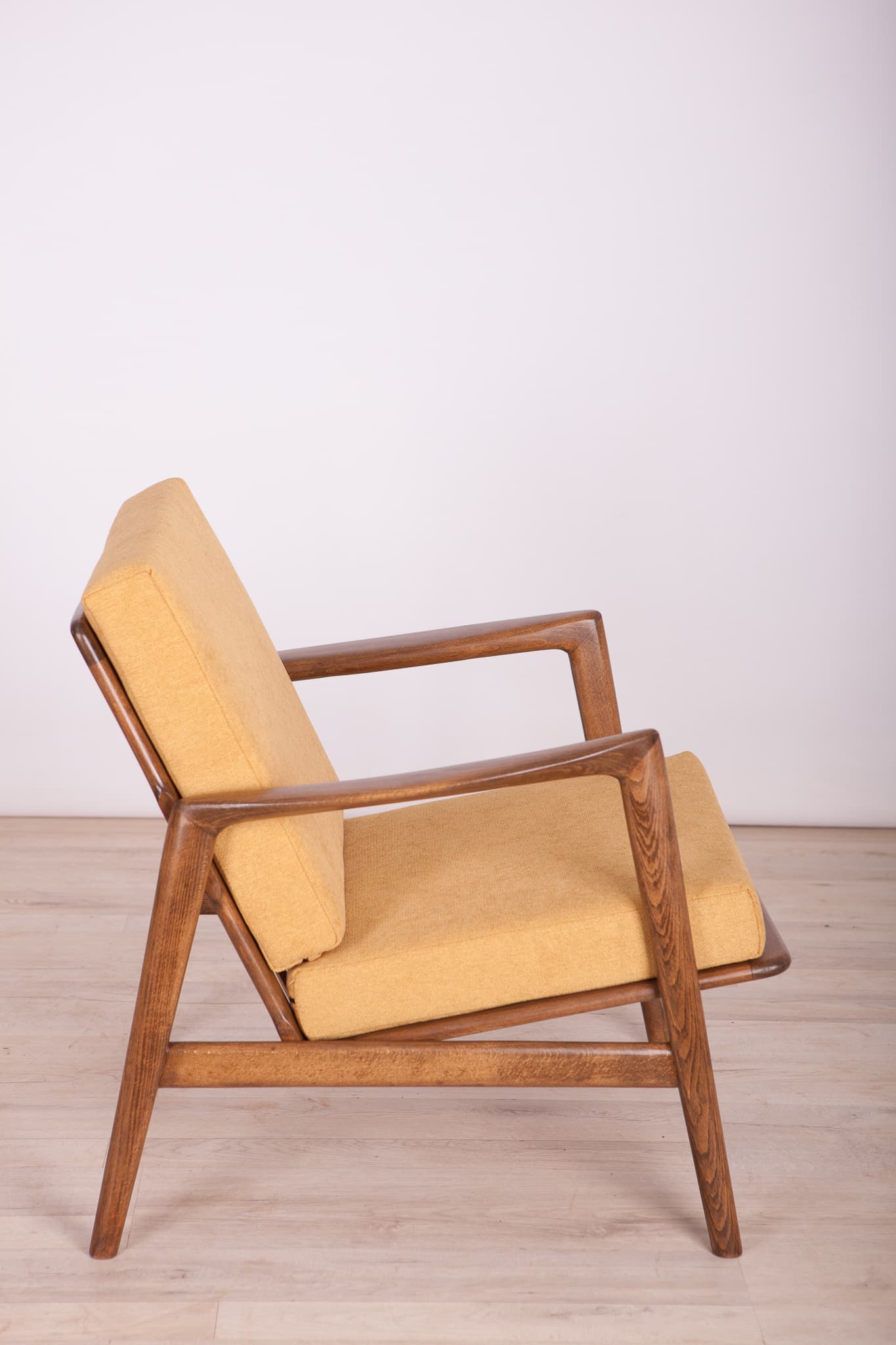 Armchair 300-139, yellow, beech walnut, Swarzędzka Fabryka Mebli, Poland, 1960s. - 73736