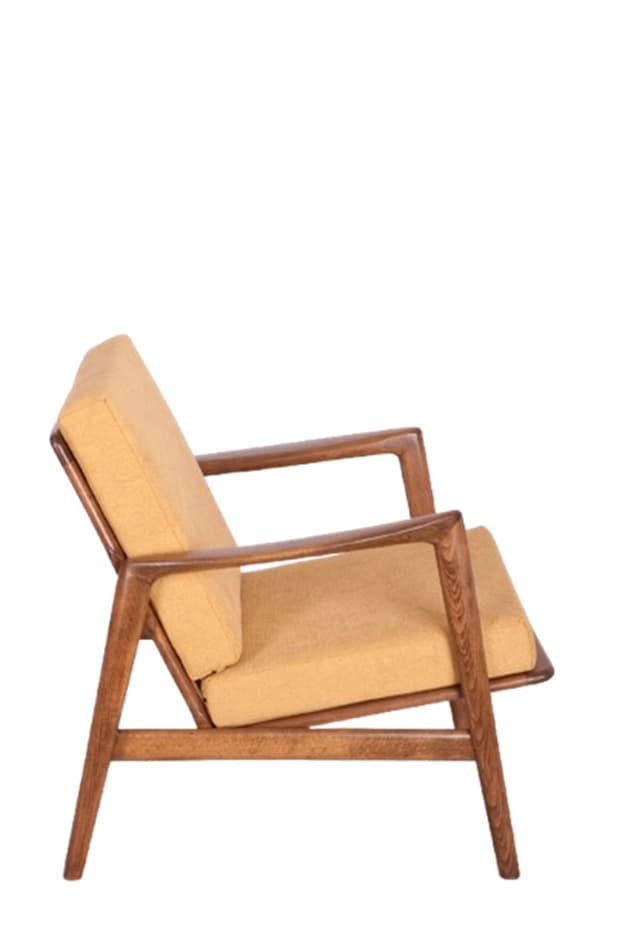 Armchair 300-139, yellow, beech walnut, Swarzędzka Fabryka Mebli, Poland, 1960s. - DIMENSION