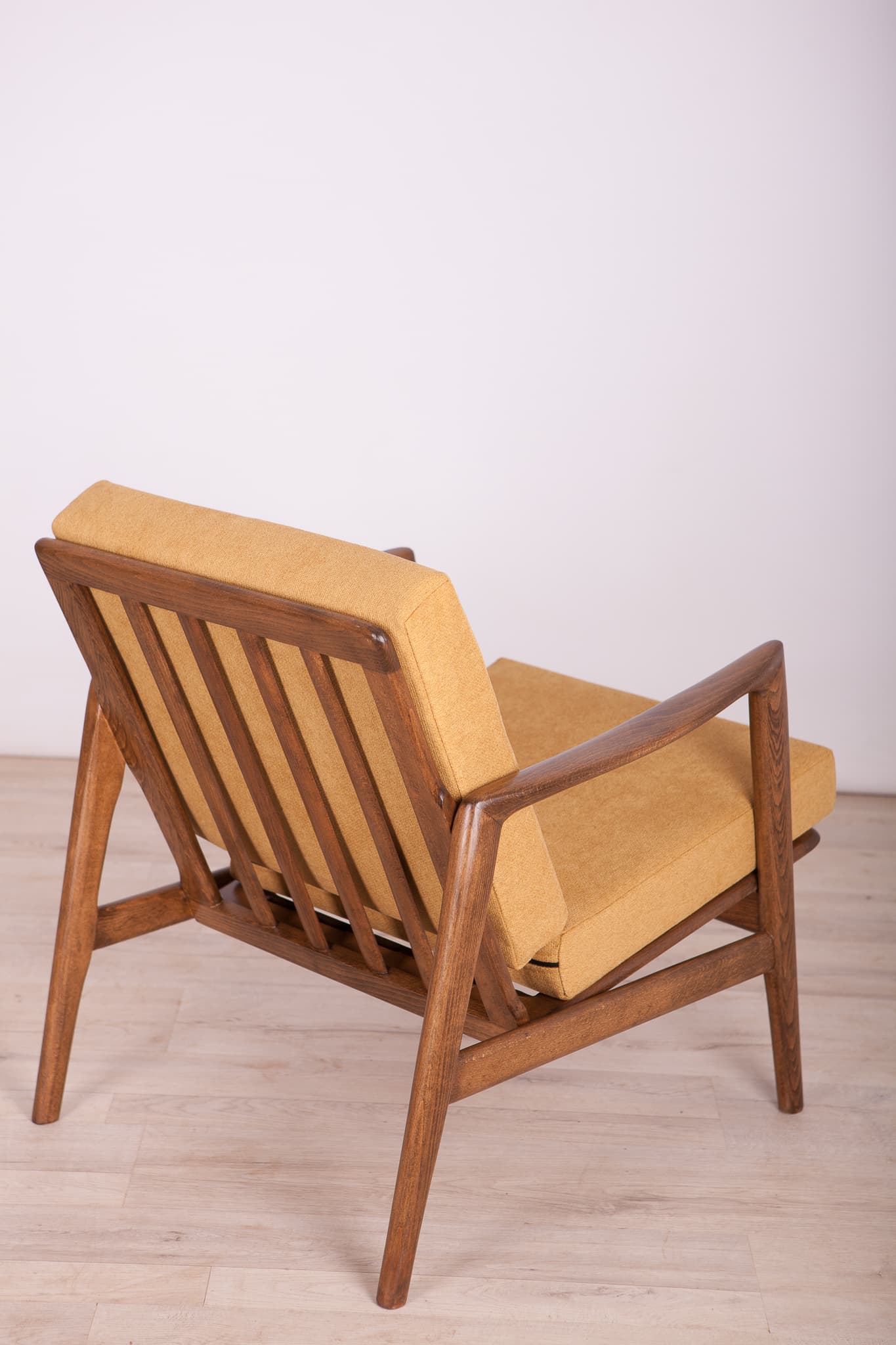 Armchair 300-139, yellow, beech walnut, Swarzędzka Fabryka Mebli, Poland, 1960s. - 73737