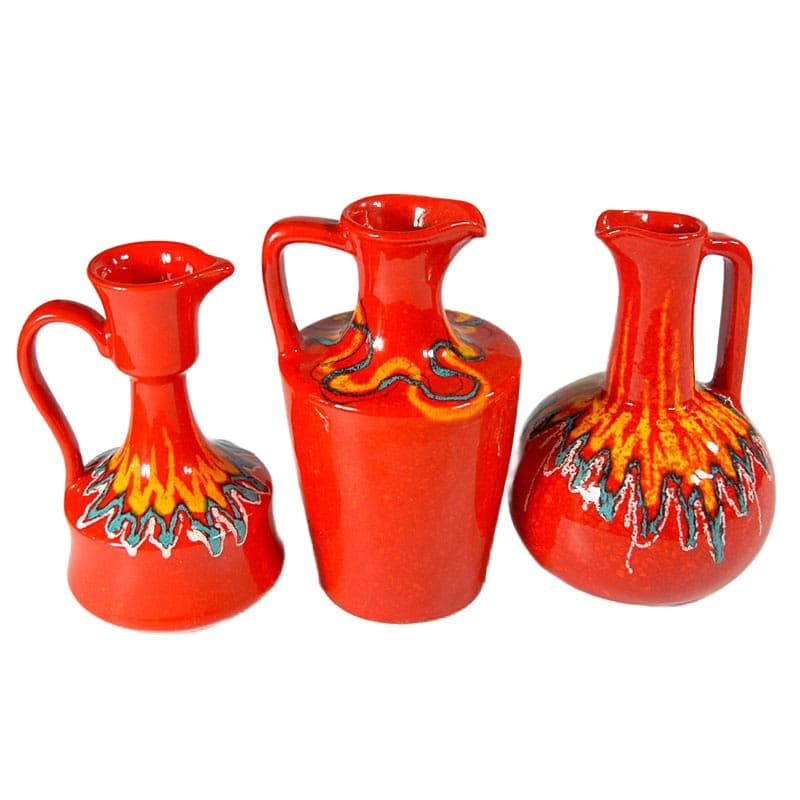 Czerwony zestaw wazonów ceramicznych, Bertoncello, Włochy, lata 70. - 6018