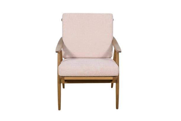 Fotel, buk brązowy, boucle różowy, TON, Czechosłowacja, lata 60.