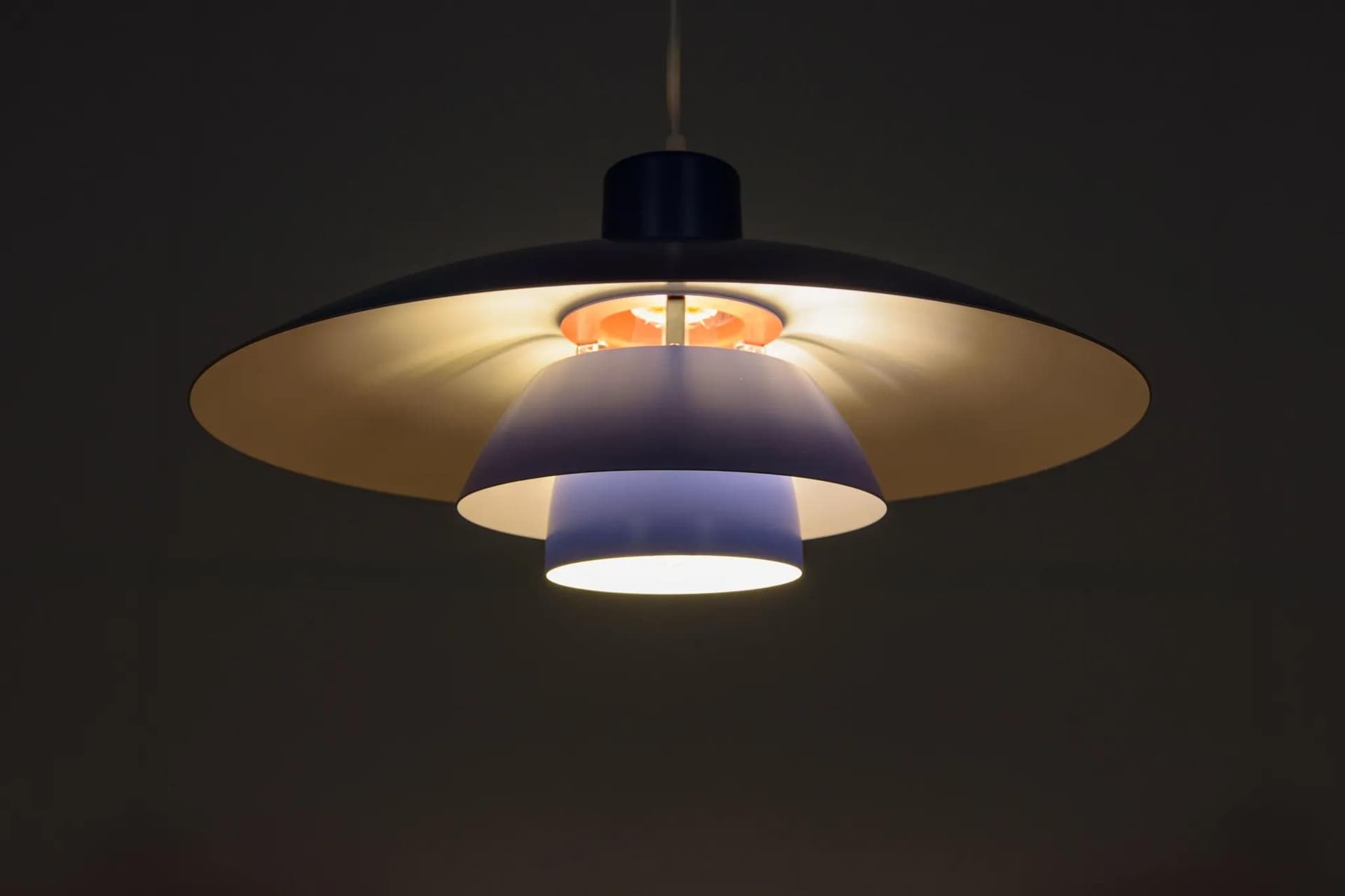 Pendant lamp PH 4/3, blue metal, by P. Henningsen, Louis Poulsen, Denmark, 1960s. - 75107