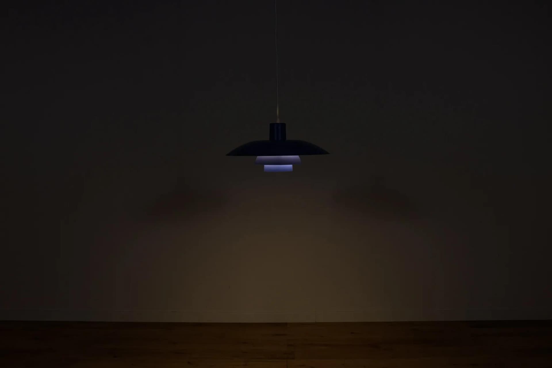 Pendant lamp PH 4/3, blue metal, by P. Henningsen, Louis Poulsen, Denmark, 1960s. - 75104