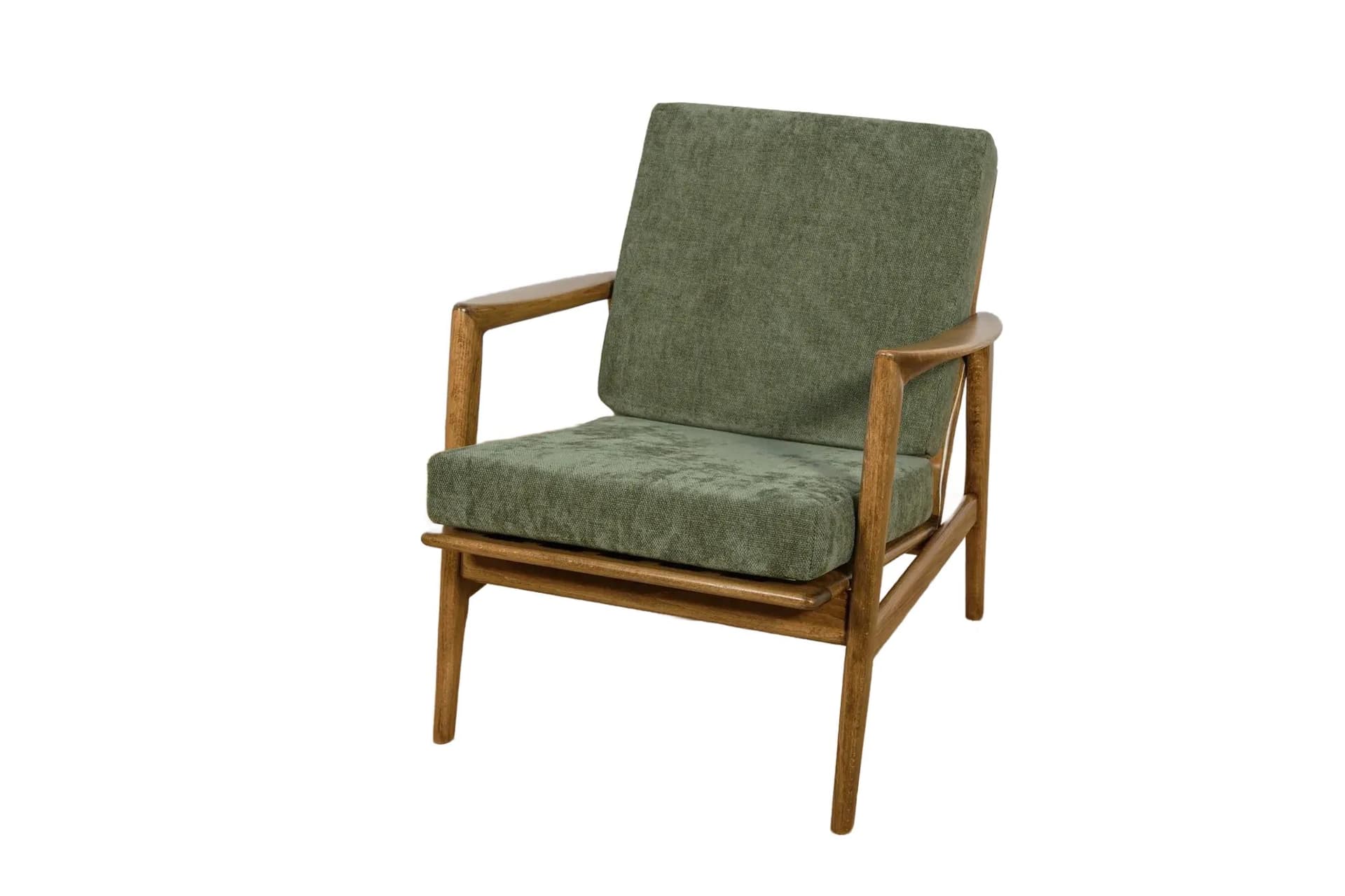 Fotel 300-139, beech brązowy, tkanina zielona, Swarzędzka Fabryka Mebli, Polska, lata 60.