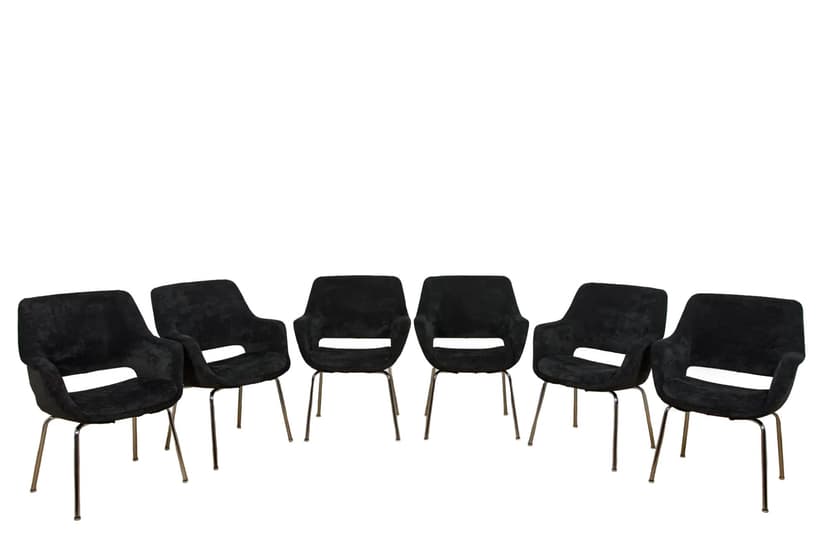Komplet sześciu foteli Kilta, velvet czarny, chrom, proj. O. Mannermaa, Niemcy, lata 70.
