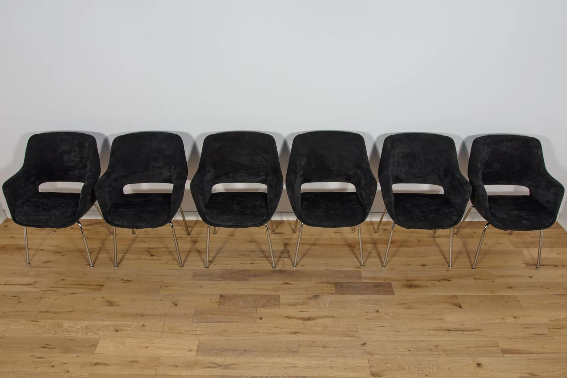 Komplet sześciu foteli Kilta, velvet czarny, chrom, proj. O. Mannermaa, Niemcy, lata 70. - 74926
