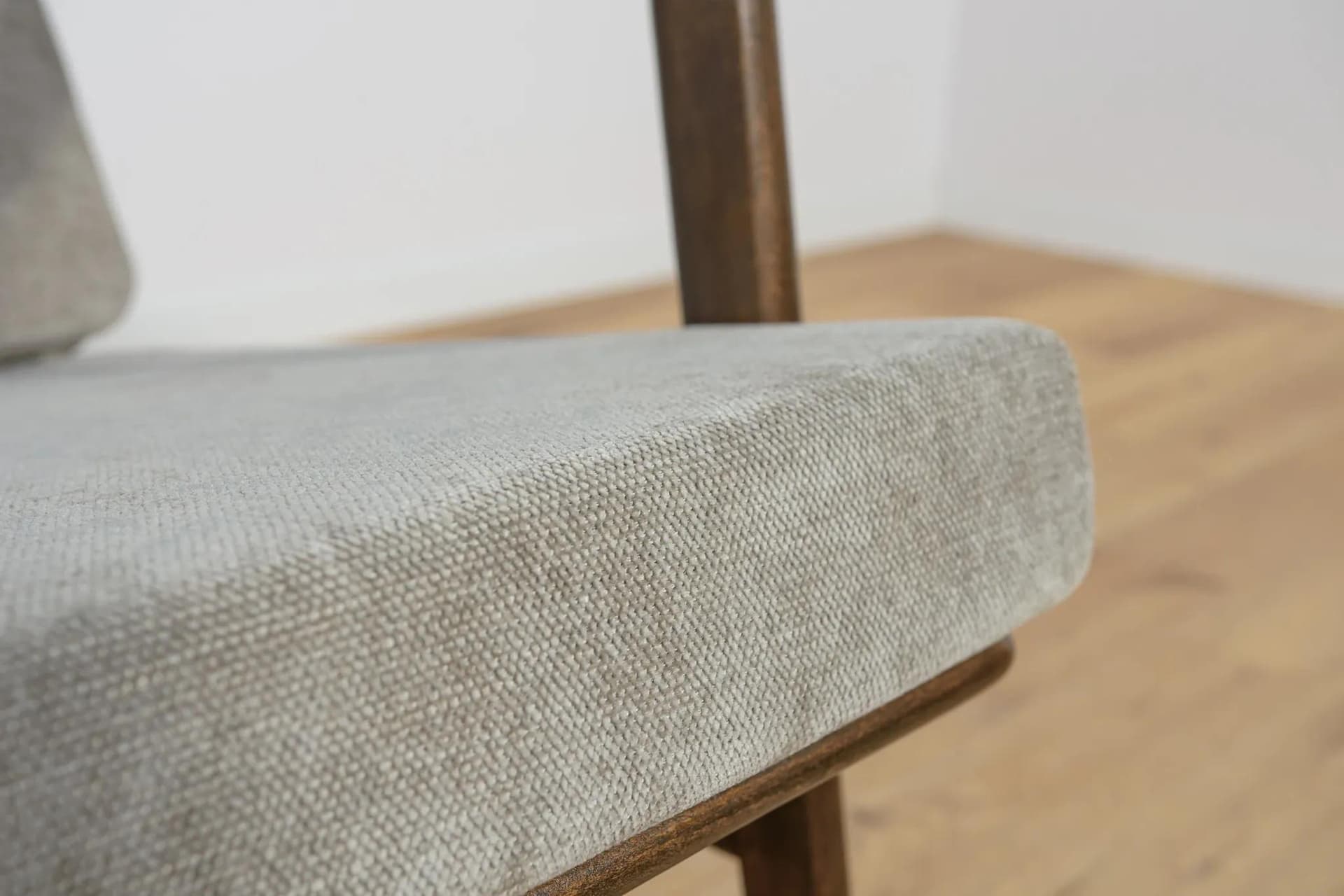 Fotel 300-139, palisander ciemny, buk, tkanina szara, Swarzędzka Fabryka Mebli, Polska, lata 60. - 74897