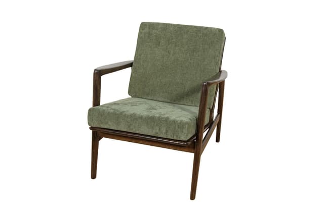 Fotel 300-139, buk ciemnobrązowy, tkanina oliwkowa, Swarzędzka Fabryka Mebli, Polska, lata 60. - WYMIARY