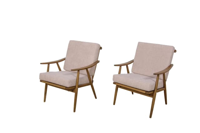 Para foteli, buk brązowy, boucle różowy, TON, Czechosłowacja, lata 60. - WYMIARY