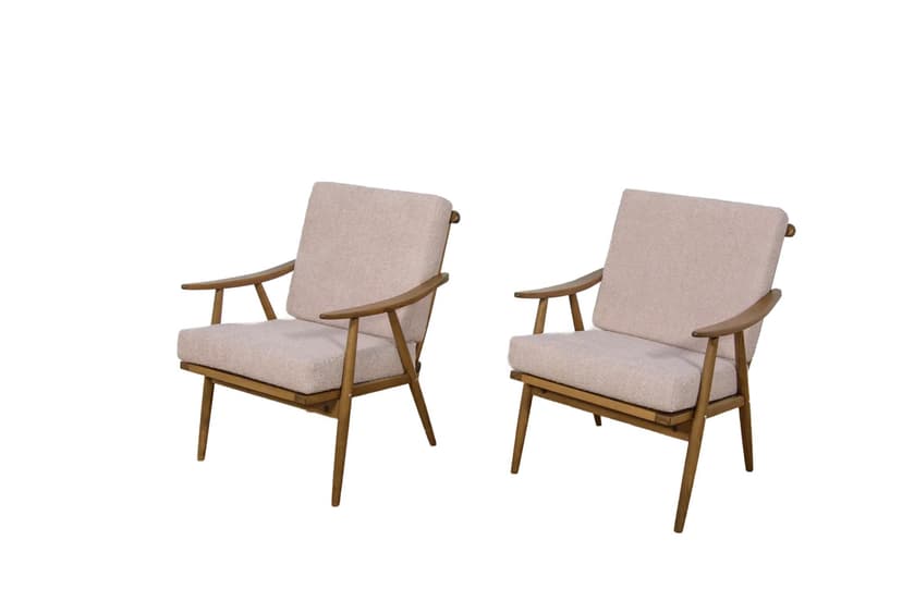 Para foteli, buk brązowy, boucle różowy, TON, Czechosłowacja, lata 60.