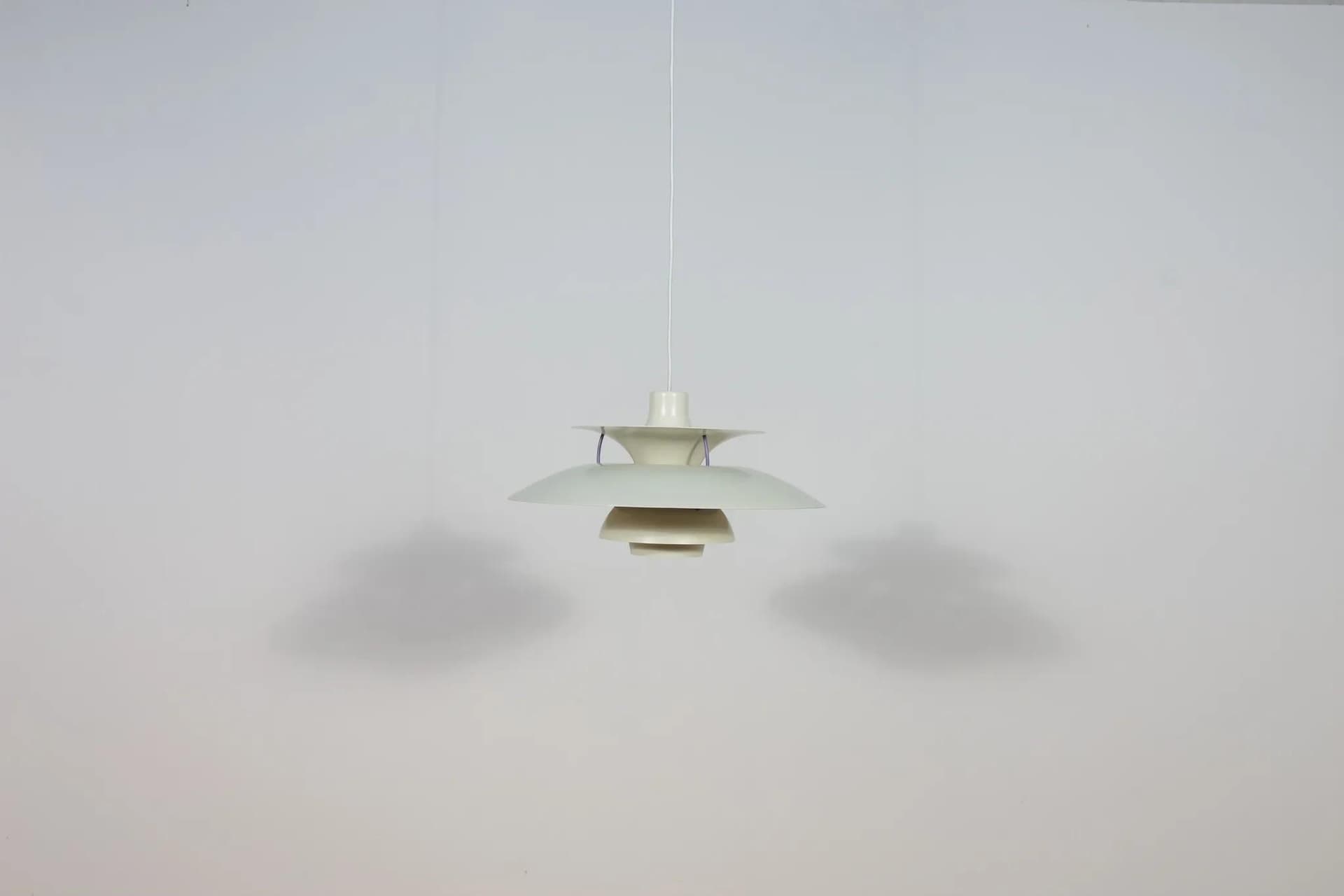 Pendant lamp PH5, white aluminum, by P. Henningsen, Louis Poulsen, Denmark, 1960s. - 74756