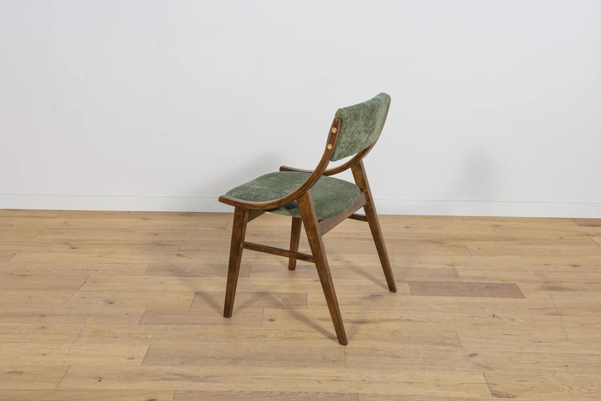 Komplet czterech krzeseł Skoczek, tkanina zielona, buk brazowy, proj. J. Kędziorek, Zamojska Fabryka Mebli, Polska, lata 70. - 74597