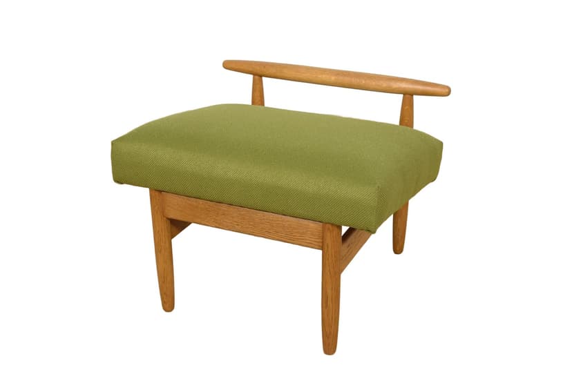 Stołek J 65, dąb brązowy, tkanina zielona, proj. E. A. Johansson, FDB Møbler, Dania, lata 50.
