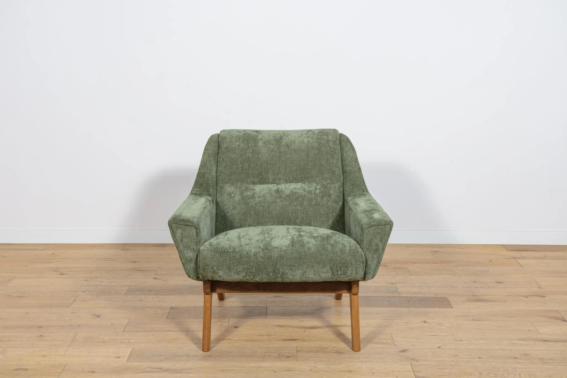 Armchair, olive green, oak, Denmark, 1960s. - 74442