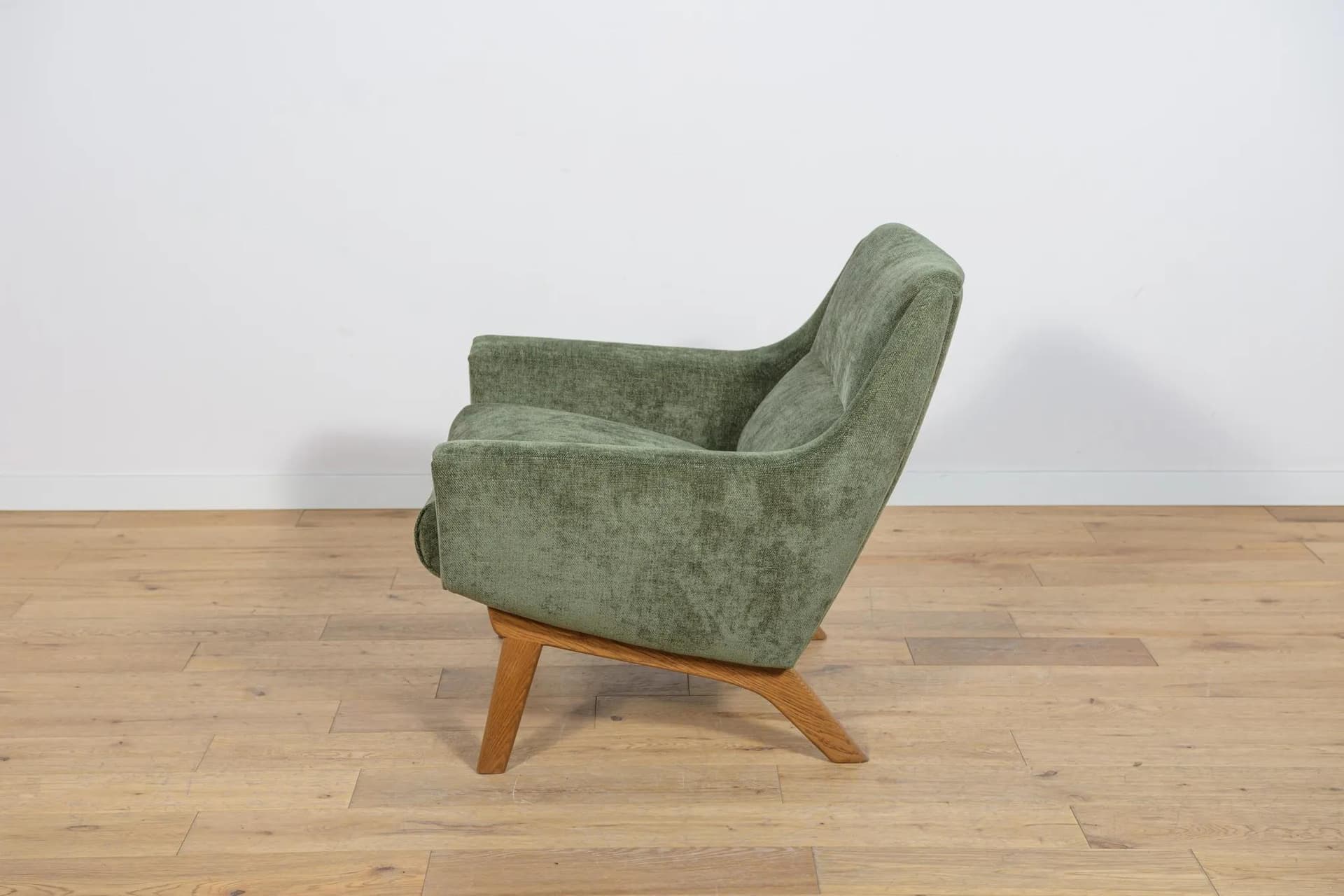 Armchair, olive green, oak, Denmark, 1960s. - 74437