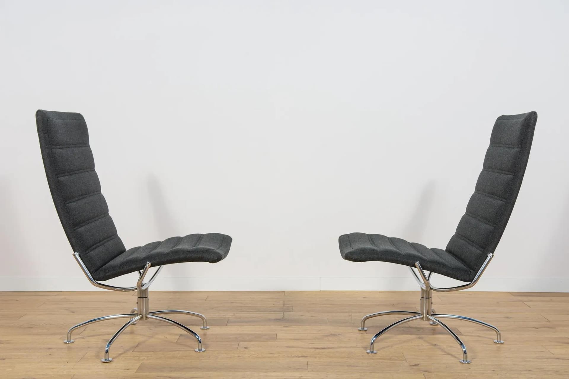 Pair of lounge chairs Model SAS, black fabric, chromed metal, by J. Ammudsen, Fritz Hansen, Denmark, 1980s. - 74358