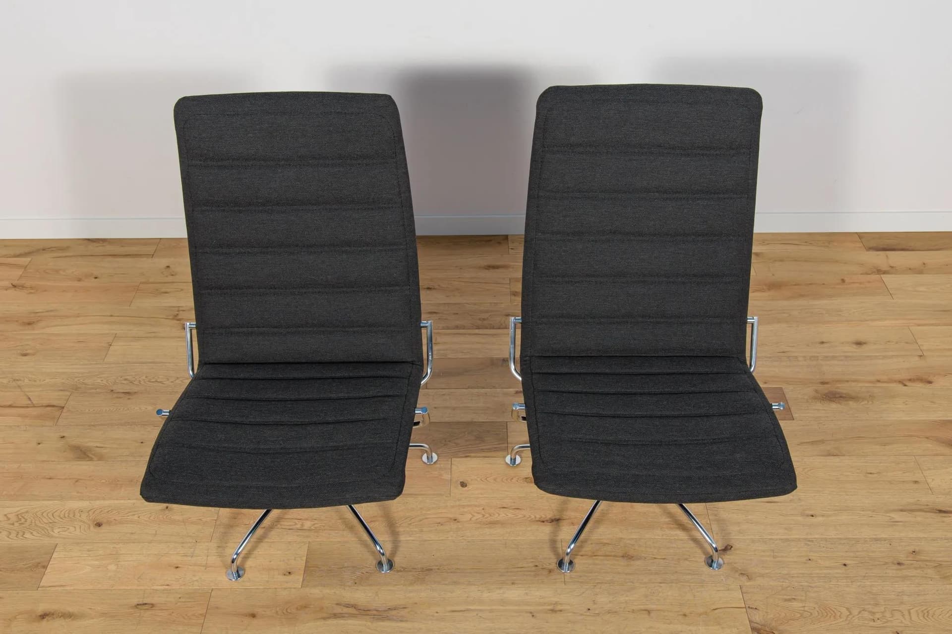 Pair of lounge chairs Model SAS, black fabric, chromed metal, by J. Ammudsen, Fritz Hansen, Denmark, 1980s. - 74356