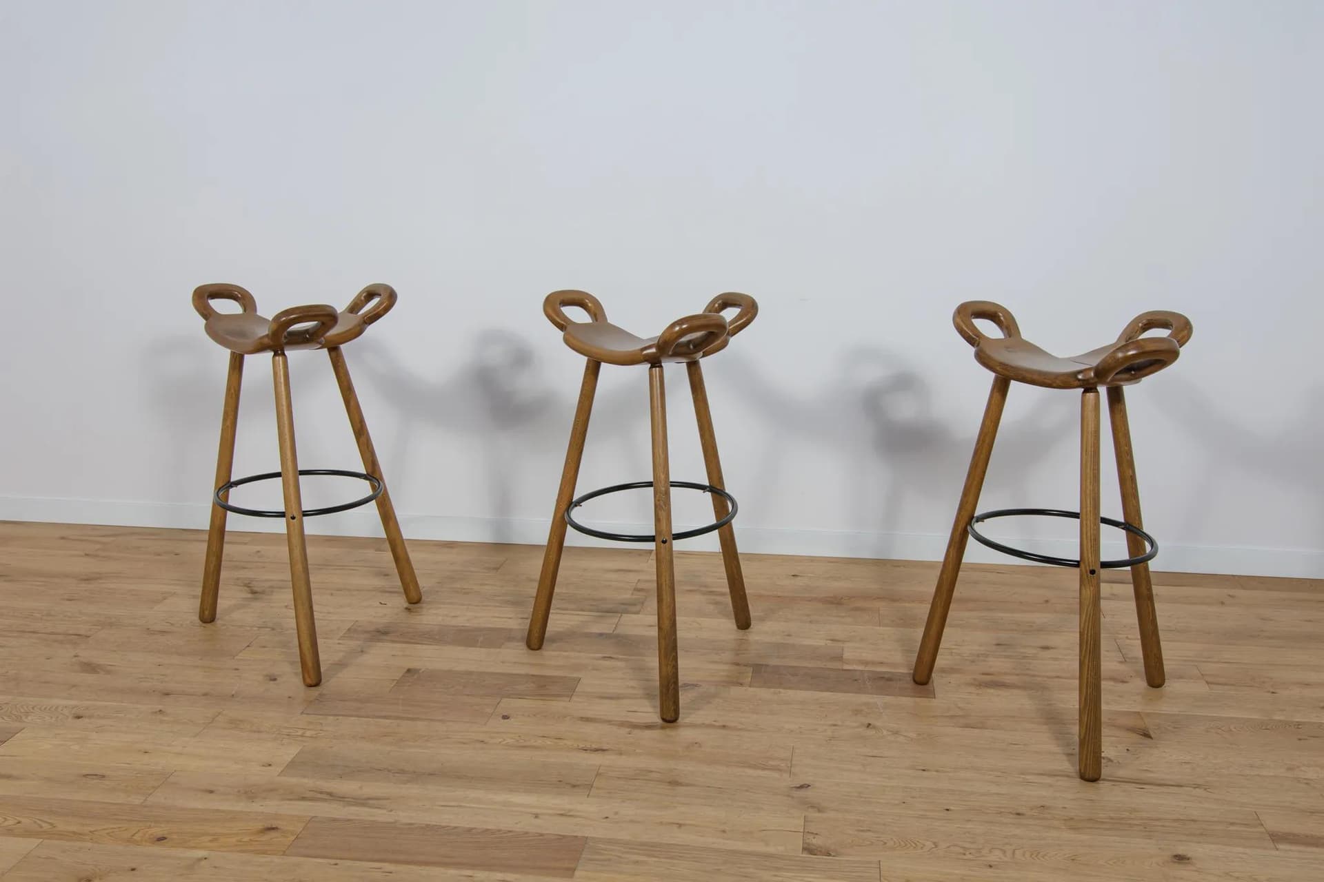 Bar Stool Marbella, brown beech, black metal, Confonorm, Spain, 1970s - 74340