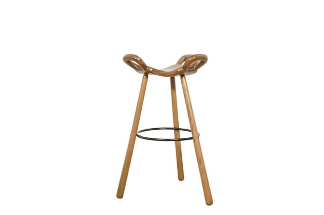 Bar Stool Marbella, brown beech, black metal, Confonorm, Spain, 1970s - DIMENSION