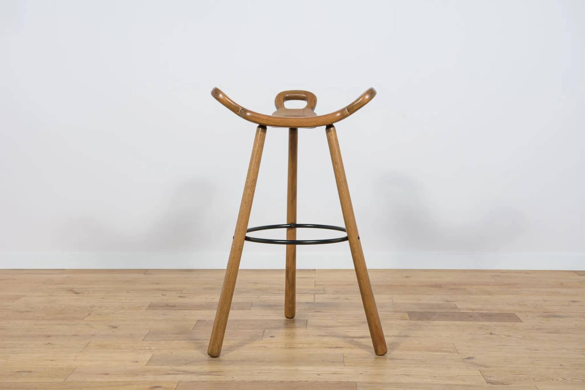 Bar Stool Marbella, brown beech, black metal, Confonorm, Spain, 1970s - 74334