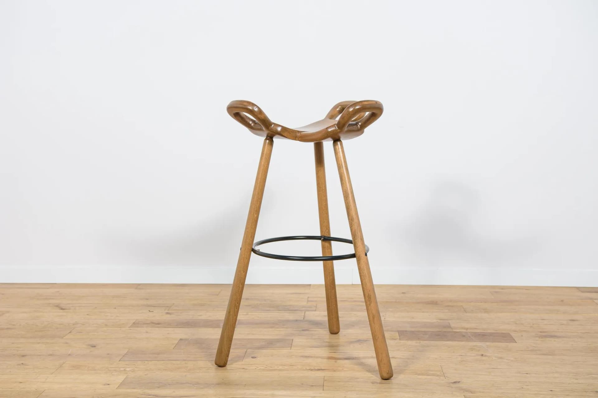 Bar Stool Marbella, brown beech, black metal, Confonorm, Spain, 1970s - 74341